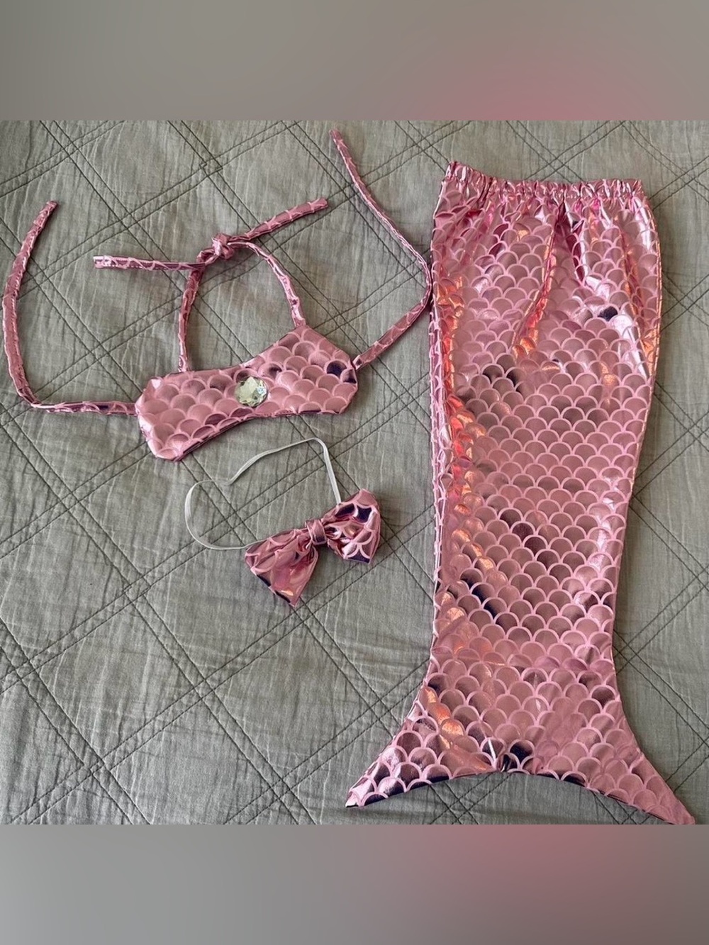 Baby girl Pink Mermaid Tail Set with Top and Bow